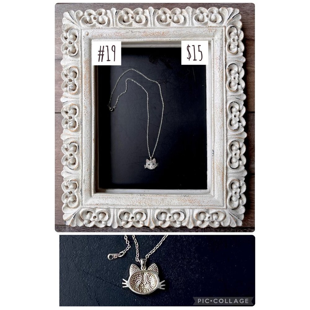 Gray and White Crystal Cat Necklace